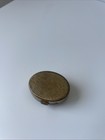 Vintage Brass Oval Pill Box Blue   White Rhinestone Flower Hinged Trinket Case