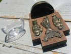 Vintage Brass Glass Wood Holy Water Font Wall Mount Mcm Christ Cross Saints