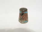 Thimble Vintage Greek Silver 935 W red Enamel Flowers   Blue Enamel Accents