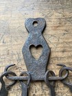 Heart  Antique 18th C Wrought Iron Fireplace Hearth Meat 4 Skewer   Hanger Set