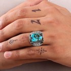 Tibetan Turquoise Raw Ring 925 Sterling Silver Ring Men s Signet Handmade Ring