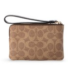 Coach Corner Zip Wristlet Signature Canvas Khaki black 58035 Brand New    nip