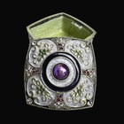 Vintage Style Filigree Trinket Box Purple Cabochon Green Enamel Crystal Inlay