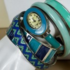 Vtg Retro Silver Tone Blue Teal Enamel Jewelry Set Watch Bangle Necklace Set B54