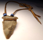 Antique 1900s American Indian Flint Arrowhead Amulet Trade Bead Leather Necklace