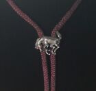 Vtg Western Bolo Tie Horse Bucking Bronco Rodeo Cowboy Burgundy  red Jeweled Eye
