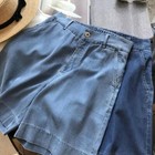 Women Summer Denim Shorts Lightweight Back-elastic Waist Wide Leg Bermuda Shorts