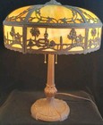 Antique 1920 Curved Slag Glass Lamp Mosiac Shade Co Inc Chicago 18  X-large Size