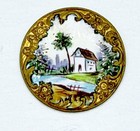 2 Pc  Antique 1800s Victorian Large Enamel Floral Architectural Buttons