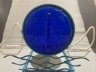 Vintage Blue Cobalt Glass Lighthouse   Metal  Candle Holder Mcm Retro