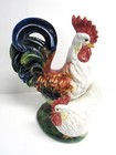 Large Italian Ceramic Multi Color Rooster And Hen Figurine - Made In Italy - Euc