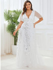 Nwt Ever Pretty Women   s Xl White Sequin Tulle Gown Formal Evening Dress