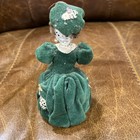 Vintage Pin Cushion Victorian Lady In Green Velvet-5    Tall
