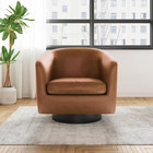 Contemporary Brown Faux Leather Upholstered 360   Swivel Accent Arm Chair set Of