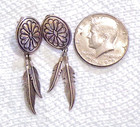 Vintage Navajo Sterling Silver Concho Earrings With Feather Dangles