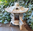 Antique Rustic Japanese Pagoda Garden Patio Lantern Cast Iron Heavy Patina Mcm