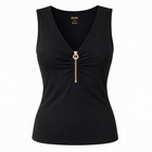 Michael Kors Black Sleeveless V-neck Top With Rhinestone Zipper Detail