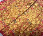 Chanel Vintage Cc Logo Red Silk Scarf 34    Square Gold Medallion Chain Authentic