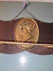 Antique Victorian Brass   Wood Cameo Towel Rod Plaque W original Tassle On Chain