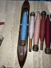 Vtg Draper Wooden Weaver s Loom Shuttle Boat 18  Complete   8 Antique Spool