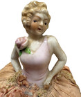 Antique Half Doll Pincushion Porcelain Doll With Corsage - Blonde Hair