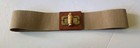 Women Brown Wide Belt Bamboo Buckle Leather Elastic Cotton Metallic Gold Stretch