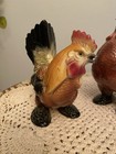 Vtg Rooster   Hen Figurine Chickens Country Cottagecore Farmhouse Hand Painted 