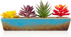 Assorted Artificial Succulents Fake Plants In Rectangular Glazed Ceramic Pot Art
