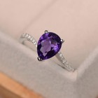 Amethyst Engagement Ring Pear Shaped Ring 925 Sterling Silver Ring Gifts For Her