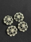 Vintage Set Of 4 Black   Clear Rhinestone Domed Shank Buttons Silver Tone 7 8   