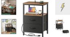 Versatile Nightstand With Fabric Drawers  Usb Ports   Open Shelf     Rustic Appeal