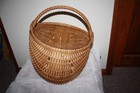 Vintage Large Hand Woven Egg Gather Butt Basket God s Eye Farmhouse Primitive