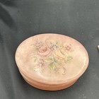 Vtg Italy Hand Carved Alabaster Trinket Box Pink Rose Hinged Stone Jewelry Case
