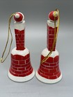 2 Vintage Wooden Bell Ornaments  Red Brick Chimney  Santa Claus  Christmas  Snow