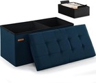 Ottoman With Storage Bench Folding Foot Rest Stool Linen Navy   31 5   Flip L   