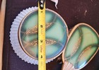 Vintage 1920s Green   Gold Art Deco Gold Tone Vanity Set Brush   Jar