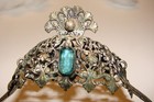 Antique Silver Tone Blue Topaz Colored Jewelled Purse Frame