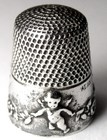 Antique Simons Bros  Sterling Silver Thimble     cupid     Cherubs   Flowers  C1910s