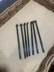 7 Swizzle Sticks Vtg Glass Cocktail Stirrers 6inch Black dark Green Spoon Top