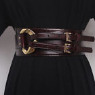 Women Cowhide Leather Corset Belt Double Prong Buckle Wide Decorative Waistband 
