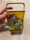 Vtg J  Chein  Bunnies And Chickens Metal Square Basket  pail As Seen  read 