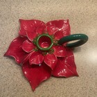 Vintage Ceramic Poinsettia Candle Holder Made In Italy Christmas Holiday