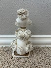 Vintage 1950s White Spaghetti Poodle Pin Cushion Sewing Scissor Holder Figurine