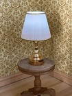 1 12 Dollhouse Miniatures Battery Modern Gold Table Lamp Light With White Shade