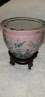 Vintage Chinese Porcelain Fish Bowl Planter Featuring Rich Salmon Pink Backgroun