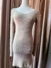 Angora Blend Fuzzy Sweater Dress Fitted Bodycon Wide Neck Longline Knit