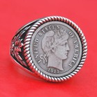 Us 1913 Barber Dime Silver Coin 925 Sterling Silver Ring Banknote Olive Leaf