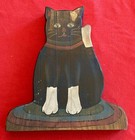 Cheryl F  Miller - Primitive Wooden Cat -  Vintage-signed-free Standing 