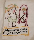 Hand Embroidered Days Of The Week Child Is Born  Set Of 7  Tea Towels Large