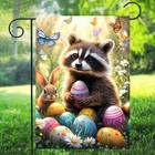 Easter Garden Flag 12x18 Inch Double Sided burlap Holiday Raccoon Bunny Eggs Flo